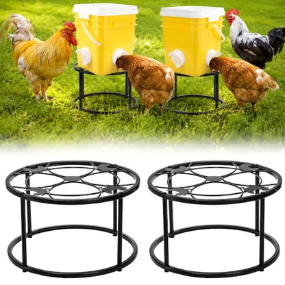 2 Pack Metal Stand for Chicken Feeder Waterer, Stable Chicken Water Feeder Stand Holder with 4 Legs, Heavy Duty Iron Supports Rack for Chicken Feeder Port, Poultry, Buckets, Barrels