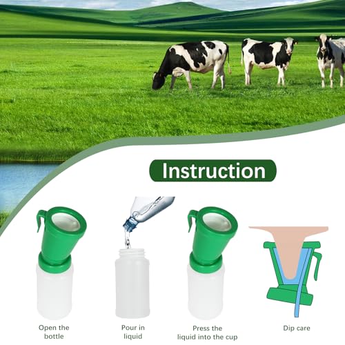 Teat Dip Cup - Non Reflow Design for Cow, Goat, Sheep | Secure Nipple Cleaning Disinfection Dip Cups 300 ml (green, 2) - style: green