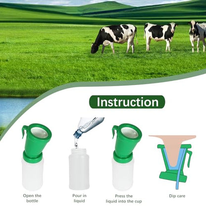 Teat Dip Cup - Non Reflow Design for Cow, Goat, Sheep | Secure Nipple Cleaning Disinfection Dip Cups 300 ml (green, 2) - style: green
