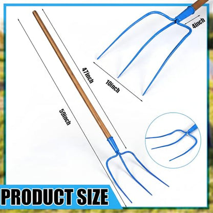 59 Inch Manure Fork Wood Handle 3 Tine Pitch Fork for Farm Stable Hay Ranch Bedding Garden