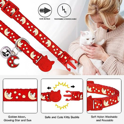 Baeuppit 2Pcs Breakaway Cats Collars Cat Collars for Boy & Girl Cats Adjustable Kitten Collars with Bell,Purple+Scarlet - color: Purple+Scarlet, size: 7.0-10.7''