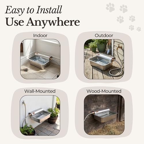 Automatic Pet Water Dispenser - 304 Stainless Steel Auto-Fill Water Bowl for Dogs - Poultry & Livestock - Float Water Level Control - 3/4" GHT Faucet Compatible - Wall Mount/Ground Use - size: 2 GAL