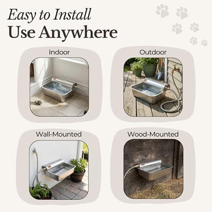 Automatic Pet Water Dispenser - 304 Stainless Steel Auto-Fill Water Bowl for Dogs - Poultry & Livestock - Float Water Level Control - 3/4" GHT Faucet Compatible - Wall Mount/Ground Use - size: 2 GAL