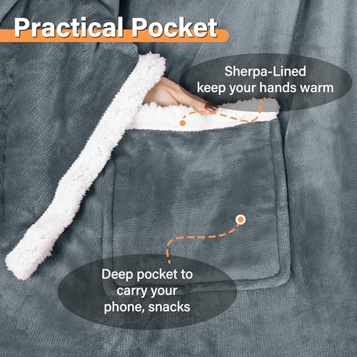 Catalonia Sherpa Wearable Blanket with Sleeves and Pocket for Adults - color: Gray, size: Standard Pocket