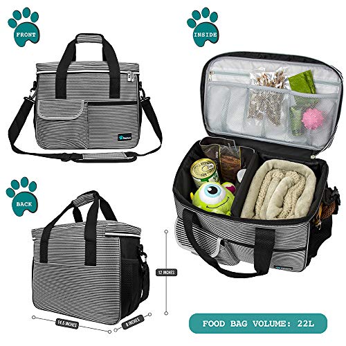 PetAmi Dog Travel Bag Organizer, Pet Supplies Tote, Stripe Black Medium - color: Stripe Black, size: Medium - 14.5"L x 8"W x 12.0"H
