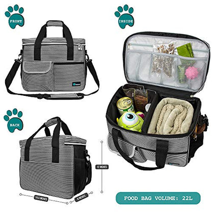 PetAmi Dog Travel Bag Organizer, Pet Supplies Tote, Stripe Black Medium - color: Stripe Black, size: Medium - 14.5"L x 8"W x 12.0"H