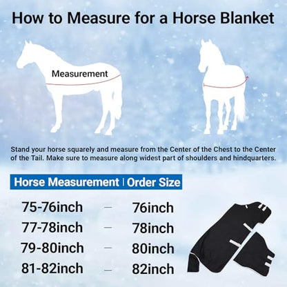 Winter Turnout Horse Blanket Waterproof 200g Fill,75 Size | 600D Tear Rip Resistant Shell, Snowproof Breathable Design, Adjustable Chest Leg Straps for Real Horses in Winter Weather - size: 75 Size