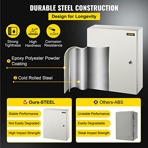 VEVOR NEMA Steel Enclosure, 20 x 16 x 6'' NEMA 4X Steel Electrical Box, IP66 Waterproof & Dustproof, Outdoor/Indoor Electrical Junction Box, with Mounting Plate - size: 20 x 16 x 6