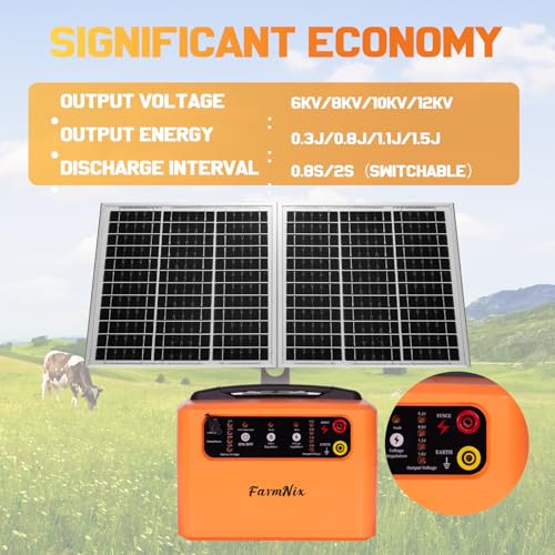 30 Mile Solar Fence Charger, 6-12KV Adjustable for Livestock Farm - color: Orange