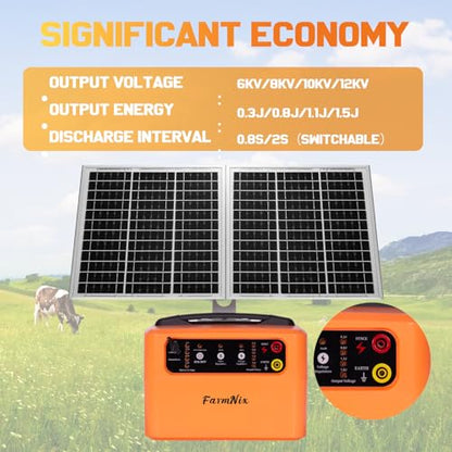 30 Mile Solar Fence Charger, 6-12KV Adjustable for Livestock Farm - color: Orange