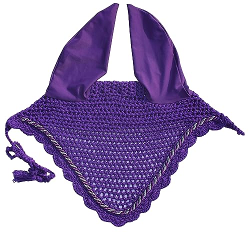 Elegant Horse Ear Bonnet, Fly Veil & Fly Mask – Superior Fly Protection with Style and Comfort for Every Ride (Purple, Pony)