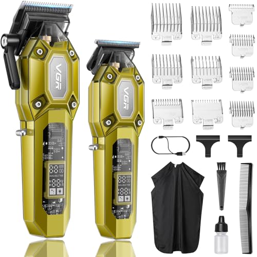 VGR 600&900 Cordless Barber Clipper Trimmer Set with LED Display, Gold - color: Gold