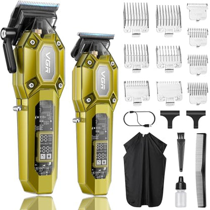 VGR 600&900 Cordless Barber Clipper Trimmer Set with LED Display, Gold - color: Gold