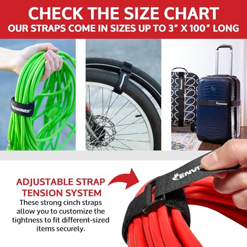 Reusable Cinch Straps 1" x 40" - 6 Pack Multipurpose Quality Hook and Loop Securing Straps (Black) - size: 1" x 40"