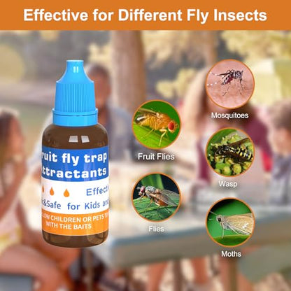 Fruit Fly Trap Refill Liquid Replacement Only 6 Packs- Liquid Fly Traps for Indoors- Non Toxic Bait Safe Near Pets,Food and Kids- Fruit Fly Lure Refill Liquid Trap Easy to Use Fly Traps for House