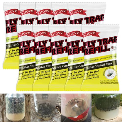 Fly Bait Attractant Trap Refill Packets 10x30g for Reusable Traps Outdoors - size: 10 pack