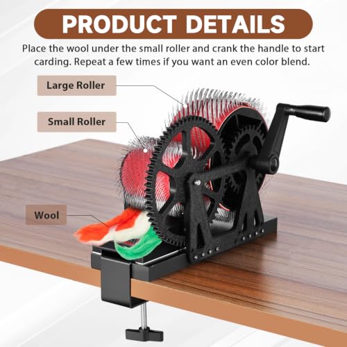 Consfly 3.15" Wool Drum Carder with Brush & Awl, for Combing Blending