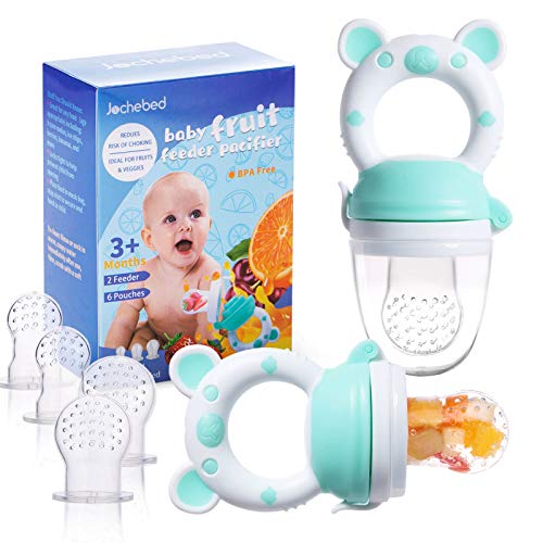 Baby Fruit Food Feeder Pacifier - Fresh Food Feeder, Infant Fruit Teething Teether Toy for 3-24 Months, 6 Pcs Silicone Pouches for Toddlers & Kids & Babies, 2-Pack (Cyan) - color: Cyan