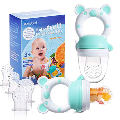 Baby Fruit Food Feeder Pacifier - Fresh Food Feeder, Infant Fruit Teething Teether Toy for 3-24 Months, 6 Pcs Silicone Pouches for Toddlers & Kids & Babies, 2-Pack (Cyan) - color: Cyan