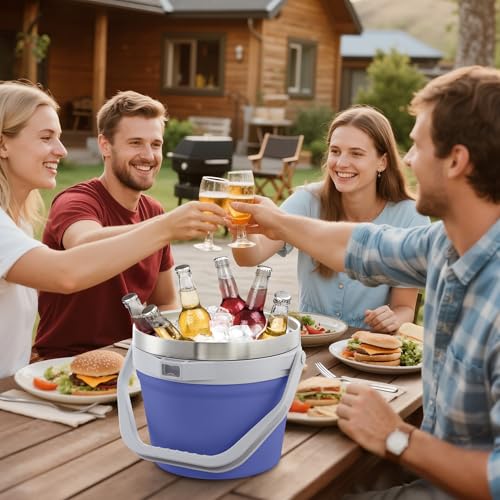 COKTIK 7L Vacuum Insulated Ice Bucket with Lid and Scoop& Tongs，Large capacity Stainless Steel Beverage Bucket for Cocktail, Champagne, Wine, Beer，Large Parties（Purple Suit） - color: Purple Suit