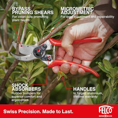 Felco F2 Pruning Shears – 9.25" Swiss-Made Garden Clippers for Professional Pruning | Hand Pruners for Gardening | Garden Tool Cutter with Precision Bypass Blade, Aluminum Body, Replaceable Parts - size: F2 Large Original