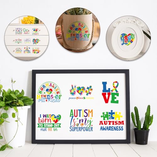Rngmsi UV DTF Cup Wrap - 20 Sheets Autism Awareness UVDTF Cup Wraps for 16 oz Glass, Colorful Puzzle Decals for Mugs Water Botters, Waterproof Rub on Transfer Stickers, DIY Crafts - style: Autism Awareness