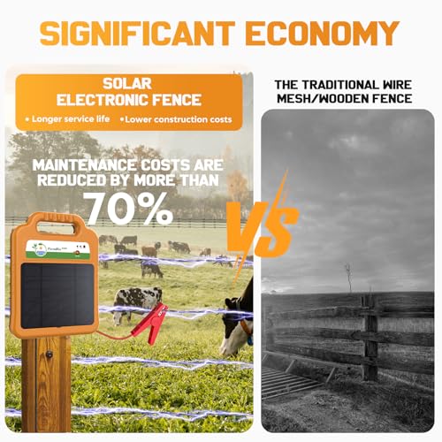 Solar Electric Fence Kit for Livestock,10 Miles Fence Charger - color: Yellow