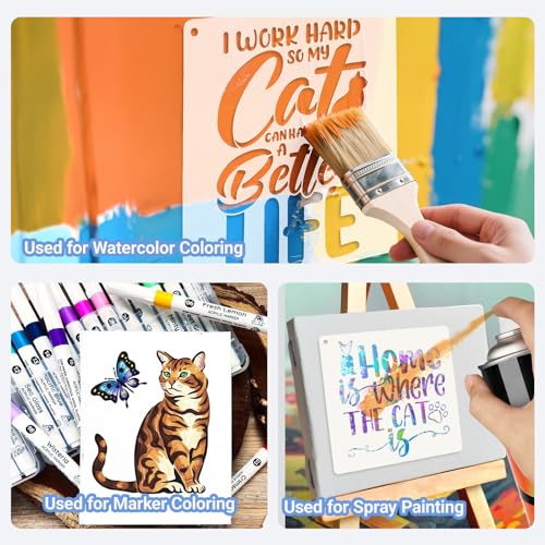 16 Pcs Cat Quote Stencils for Painting, Funny Pet Signs and Gifts 8 Inch - color: Cat