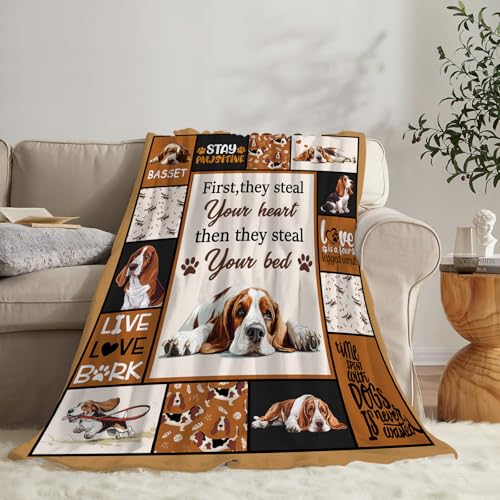 Basset Hound Blanket Ultra Soft Cozy Cute Dog Throw Blanket Fleece Fuzzy Plush Bedding Blanket Basset Hound Lovers Gifts for Women Girls Adults Couch Sofa 60"x50" - color: Basset, size: 60"x50"