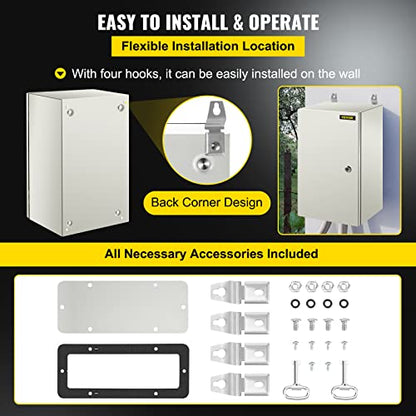 VEVOR NEMA Steel Enclosure, 20 x 12 x 10'' NEMA 4X Steel Electrical Box, IP66 Waterproof & Dustproof, Outdoor/Indoor Electrical Junction Box, with Mounting Plate - size: 20 x 12 x 10