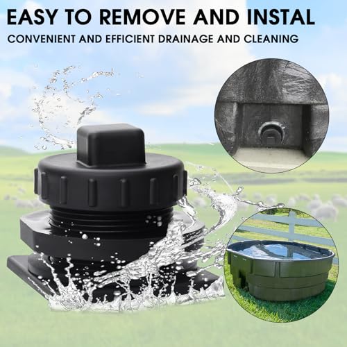 Stock Tank Drain Plug Kit Compatible with Rubbermaid Water Trough Stock Tank 100 50 70 150 300 Gallon,Water Trough Drain Plug for Rubbermaid FG424288BLA/FG424400BLA/FG424500BLA/FG424700BLA