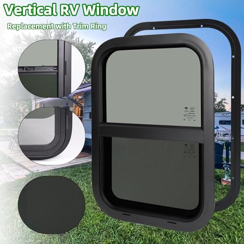 18"W x 30"H RV Windows for Cargo Trailer Camper,Tinted Vertical Sliding - size: 18"W x 30"H