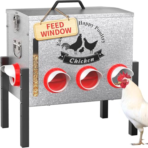 10-Gal Metal Automatic Chicken Feeder with 8 Feeding Ports - size: 10GAL-55LB