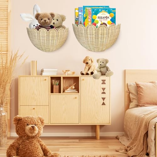 Scalloped Wall Basket, 2pcs Hand Woven Hanging Wicker Set