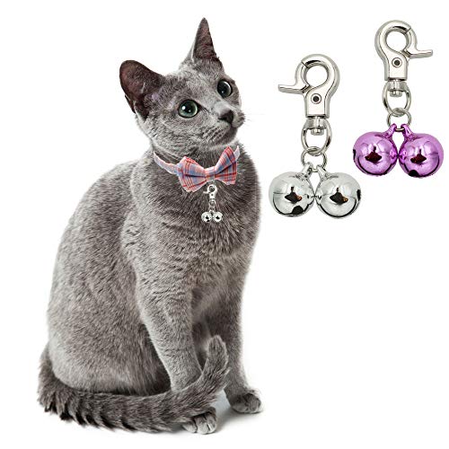 Bells for Dog Collars - 2 Pack Stainless Steel Bell Necklace for Dogs & Cat - Pet Pendant Accessories Training Collar Charm with Heavy Duty Snap Clips, Silver & Pink Christmas Gift - color: Silver & Pink