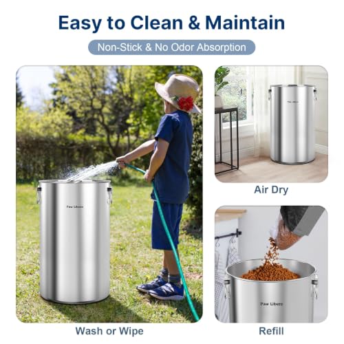 Paw Libero 35 Lbs Stainless Steel Dog Food Storage Container with Airtight Lid & Ceramic Bone Handle, Large Metal Dog Food Bin for Dogs & Cats, Keep Fresh, Easy to Clean - size: 35 lbs