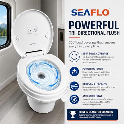 SEAFLO RV Toilet – 18.4" Residential Height, Gravity Flush Foot Pedal, 4-Year Warranty, Fits Most RVs (9.5" Rough-In), Soft Close Seat, 2-Bolt Mount, for Camper Travel Trailer Motorhome SFRTPH-01-01 - color: White