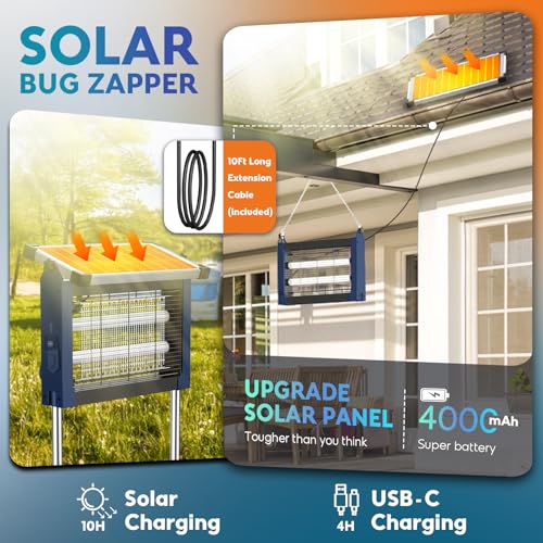 Phatroyyee Solar Bug Zapper Outdoor, 4500V Mosquito Zapper Outdoor Patio - color: Blue