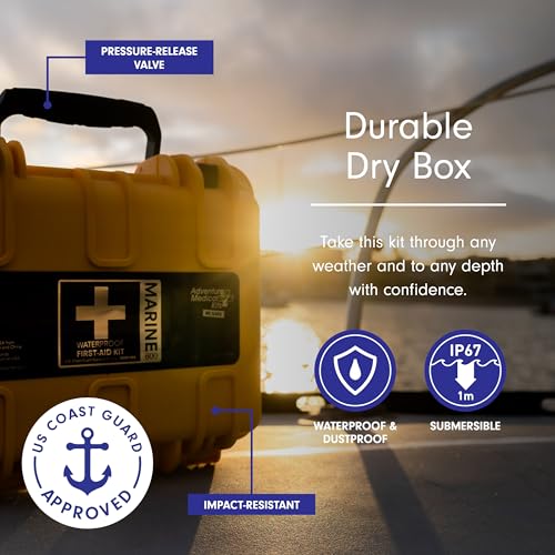 Adventure Medical Kits Marine Series Medical Kit - 600 - Boat First Aid Kit For 8 People 12 Hours From Care - Includes Emergency Medical Supplies Like Bandages, Medicine, Guide Book & More