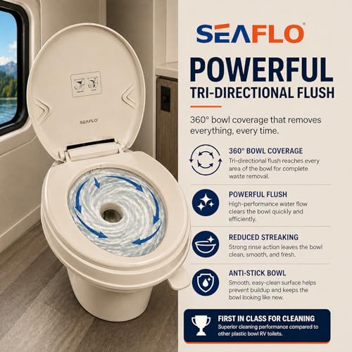SEAFLO Bone RV Toilet, Residential Height 18.4", Gravity Flush Foot Pedal, Soft Close Seat, Camper Toilet for RV Motorhome Travel Trailer, Parchment, SFRTPH-02-01, 4-Year Warranty - color: Bone