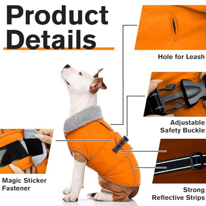Lelepet Dog Coat Waterproof Dog Jacket Fleece Vest with Adjustable Buckle - color: Orange, size: S