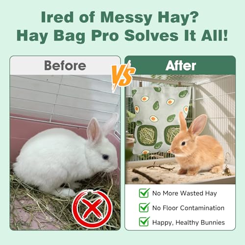Rabbit Hay Bag 2 Pack - 2 Holes Hanging Bunny Hay Feeder Holder | Guinea Pig Hay Feeder with Metal Hooks, Oxford Cloth Feeding Bag Storage for Chinchillas and Small Animals (Blue Gray) - color: Blue Gray