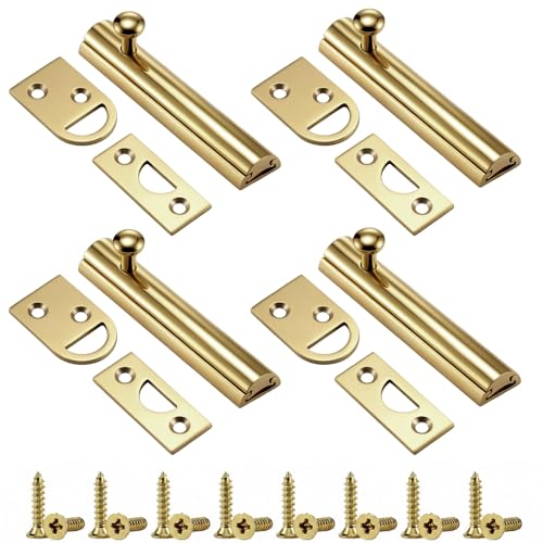 Lothee 2" 4 Pcs Brass Surface Bolt Door Latch, Polished Brass - color: Polished Brass, size: 2 Inch