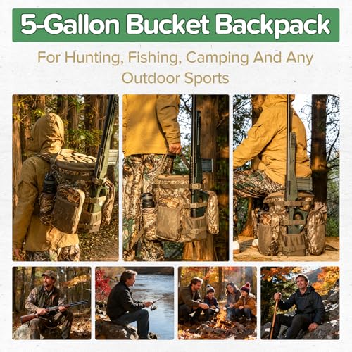 BLISSWILL Hunting Bucket Backpack with Seat Suitable for 5-gallon fishing - color: Timbreon Camo