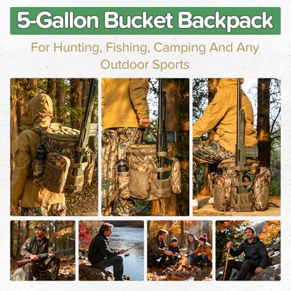 BLISSWILL Hunting Bucket Backpack with Seat Suitable for 5-gallon fishing - color: Timbreon Camo
