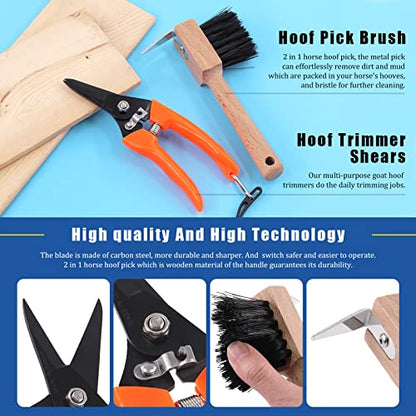 Glarks 5Pcs Professional Farrier Tool Kit, Hoof Nippers Hoof Rasp Hoof Trimming Shears Hoof Brush with Storage Bag Kit, Rasp Hoof Cutter Equestrian Supplies Set for Horses Donkeys Goats Pigs