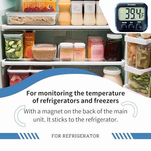 HATUSOKU Digital Thermometer with External Sensor, Magnet, Suction Cup, Water Thermometer, Aquarium, Refrigerator, Freezer (Black)