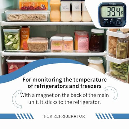 HATUSOKU Digital Thermometer with External Sensor, Magnet, Suction Cup, Water Thermometer, Aquarium, Refrigerator, Freezer (Black)