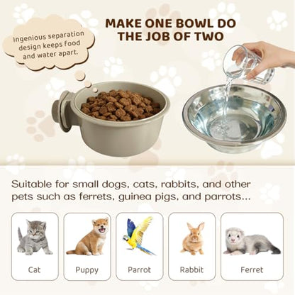 2Pcs Pets Lightweight Stainless Steel Bowl,Removable Stainless Steel Pet Hanging Food Water Feeder Bowl for Puppy Dog Cat Rabbit Ferret Bird Gunea Pigs (Gray-Small) - size: Gray-Small