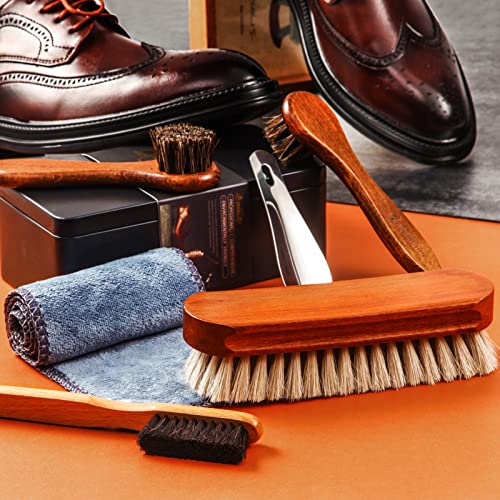 6 Pcs Horsehair Shoe Brush Kit Polishing Daubers Applicators Leather Care Brushes Shine Cleaning Cloth with Case(Shoe Brush Set A) - style: Shoe Brush Set A